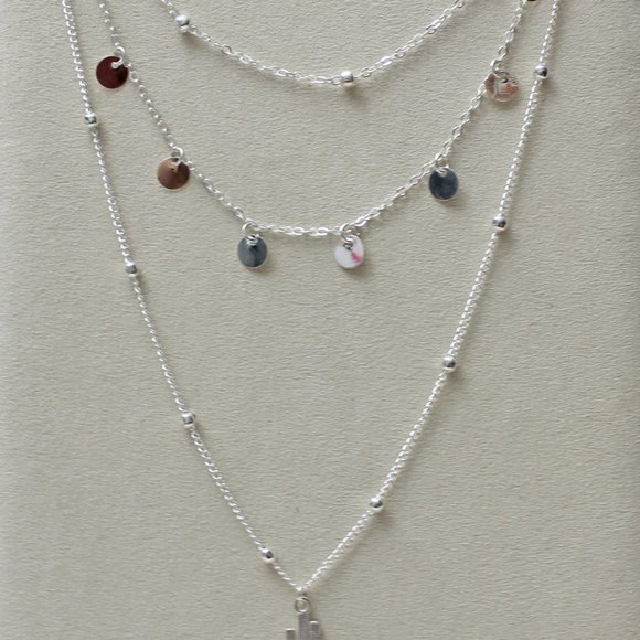 Triple Chain Silver 925 Necklace With Charms N27 - Picture 1 of 4
